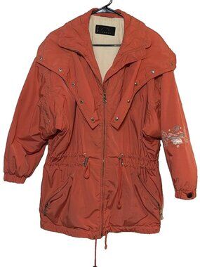 Vintage Bogner Hooded Ski Jacket Women’s Size Large Salmon Orange Made in USA